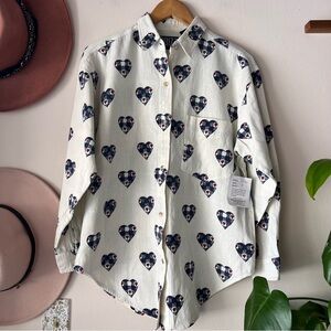 VINTAGE QUIZZ‎ heart patchwork denim button down Women’s SIZE SMALL cottagecore